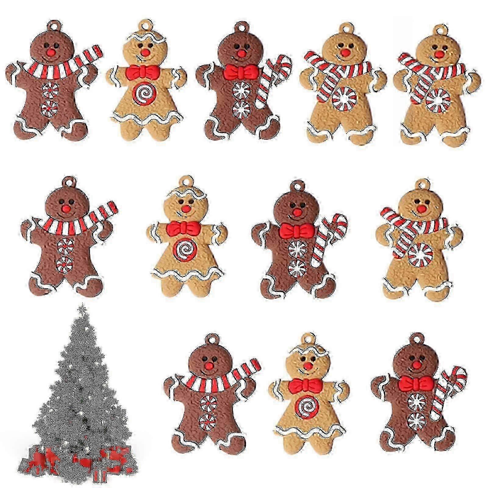 Pack Of 12 Gingerbread Man Hanging Decorations For Christmas Tree