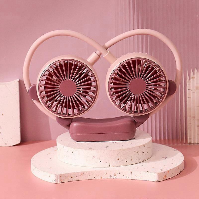 Portable Folding Mini Neck Fan Bear Pink Purple