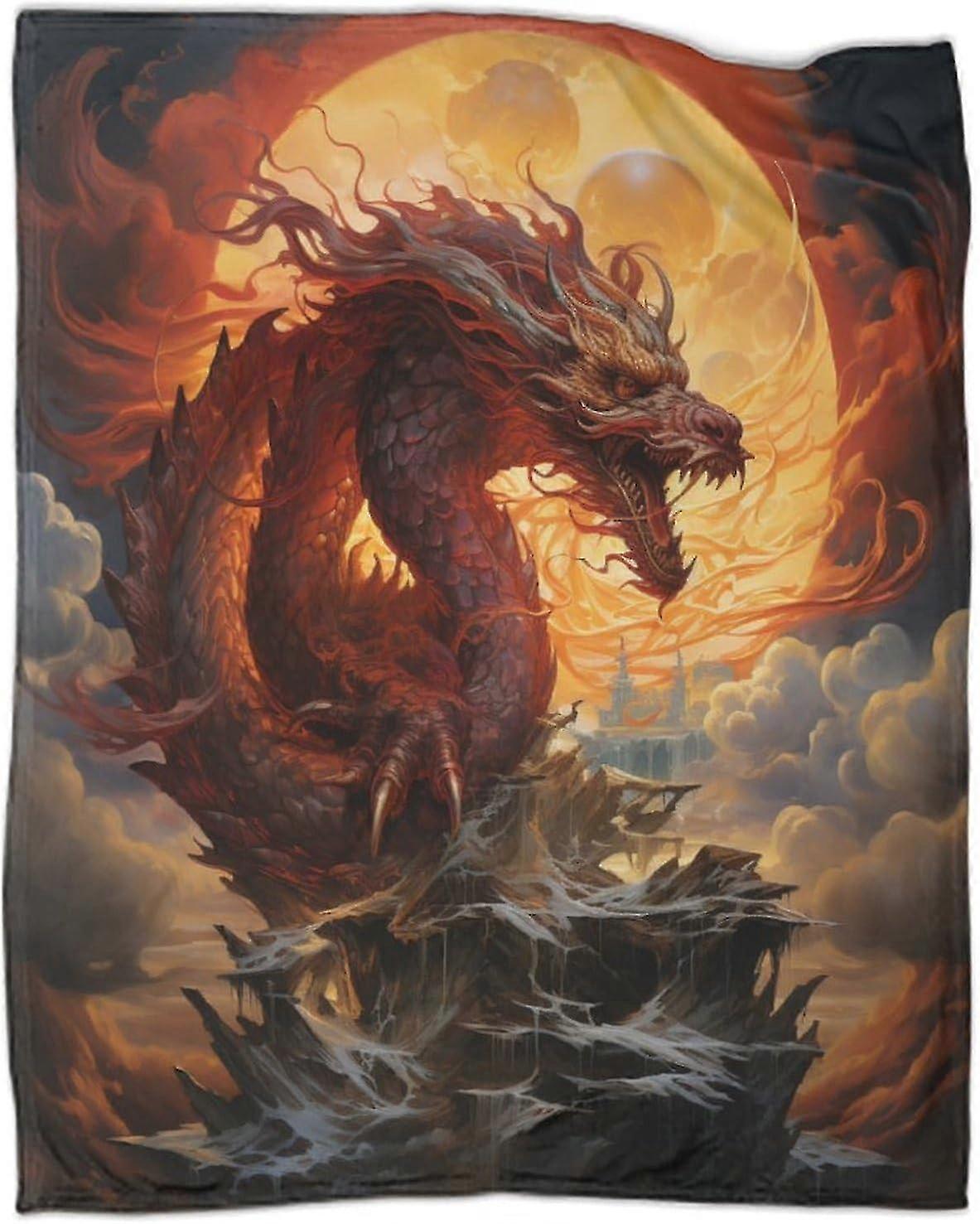Warm Fleece Throw Blanket with Soft Wyvern Style Print for Bed, Couch and Sofa
