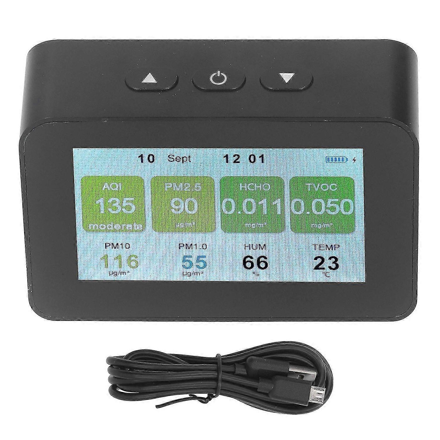 Air Quality Monitor Indoor PM2.5 PM1.0 PM10 Detector Temperature Humidity Meter Tester with Time Display