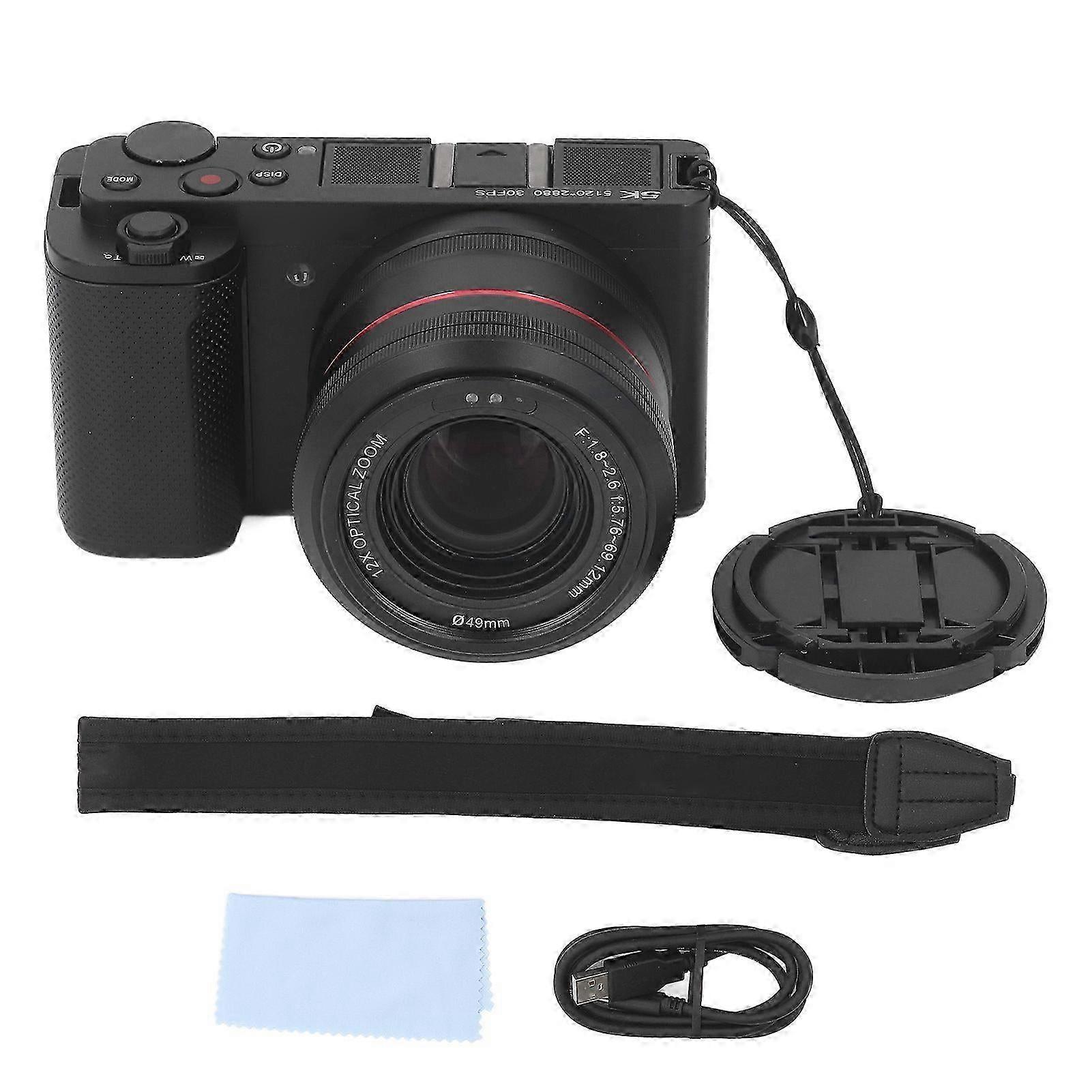 5K Digital Camera 64mp Wireless 12x Optical Zoom Autofocus Wdr Stabilization Vlogging Camera With 3.2 Inch Flip Touchscreen For Travel Photography