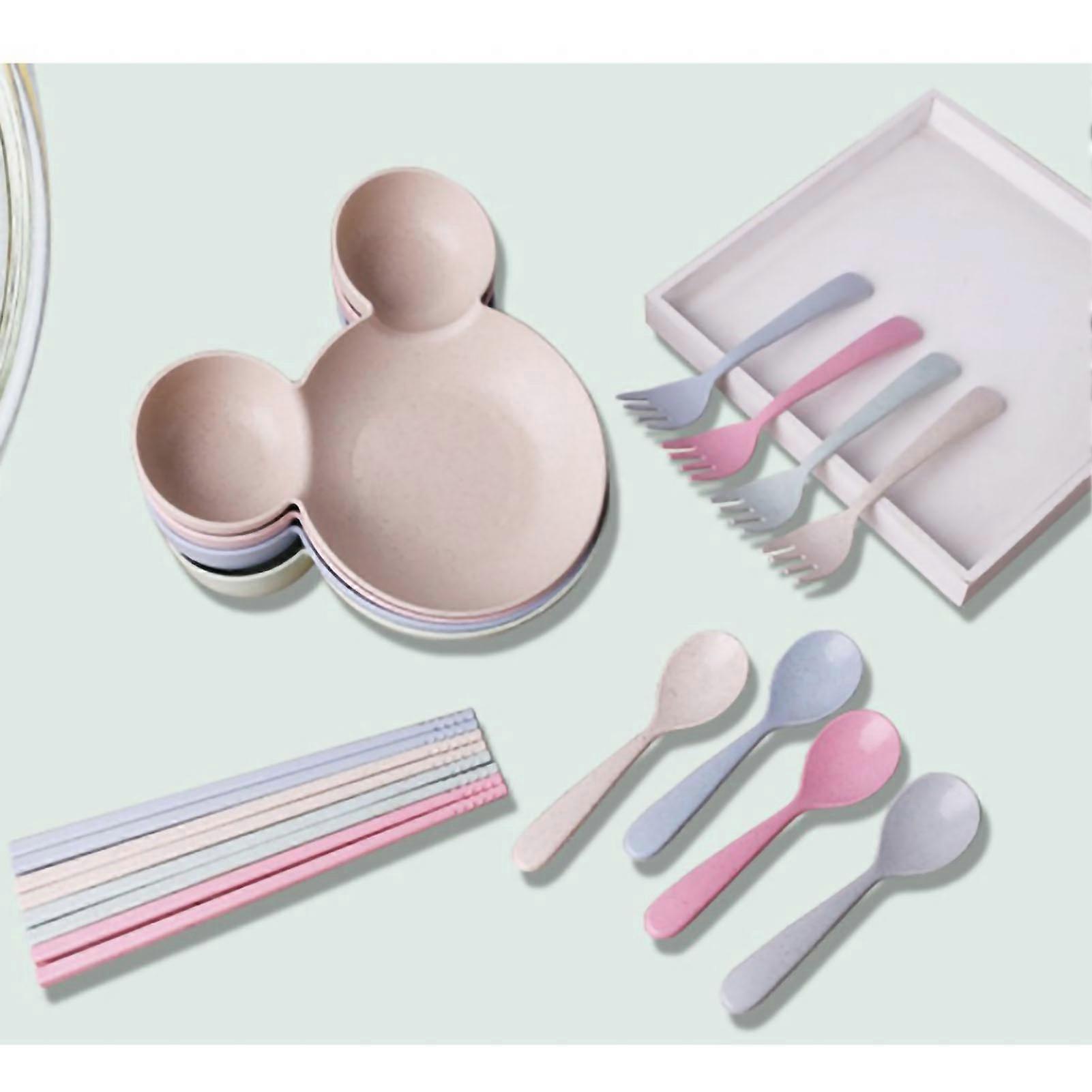 קערת תינוק צורת קריקטורה צלחת ארוחת ערב לשימוש חוזר מפלסטיק כלי שולחן לילדים עם אוזן כפולה