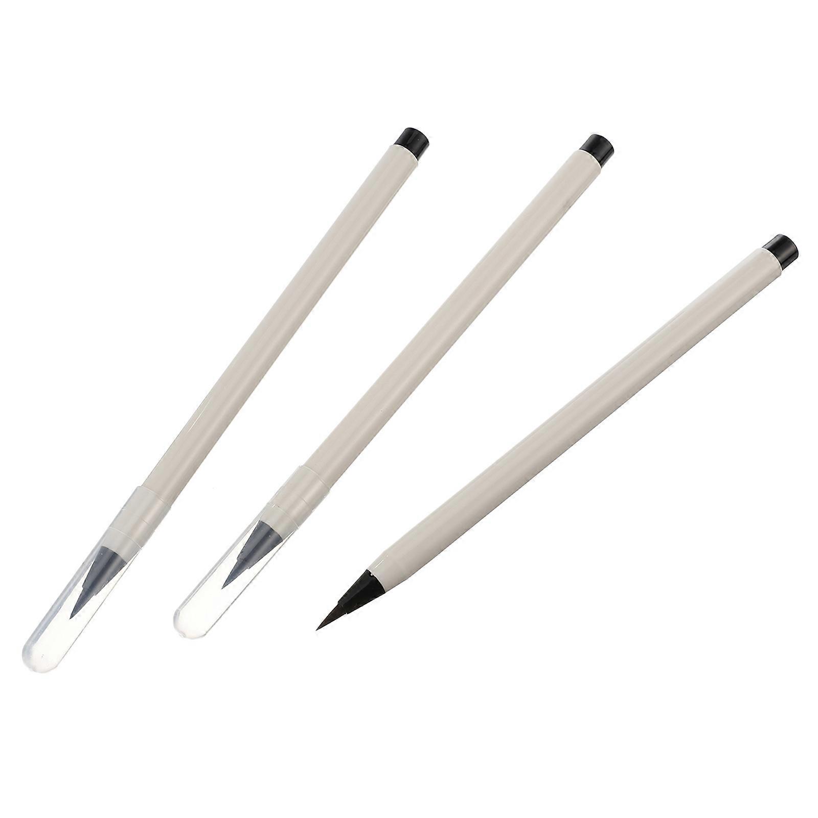 Refillable Calligraphy Brush for Writing Use with Plastic Body White Color 3 Pieces