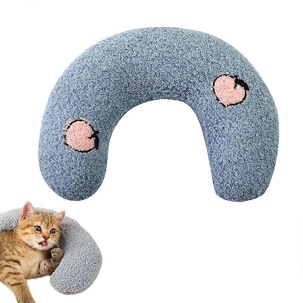 Pet Neck Pillow for Cats, Machine Washable U Shaped Pillow, Soft Pet Recovery Collar (Blue)