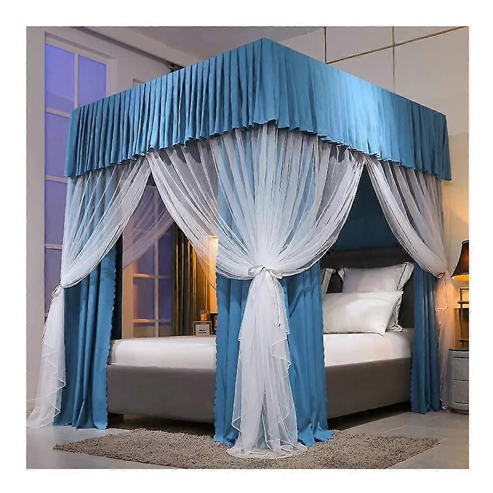 2-in-1 Bed Canopy Mosquito Net for Twin Queen King Beds, Bedroom Decoration in Blue, Size 180 x 200 cm