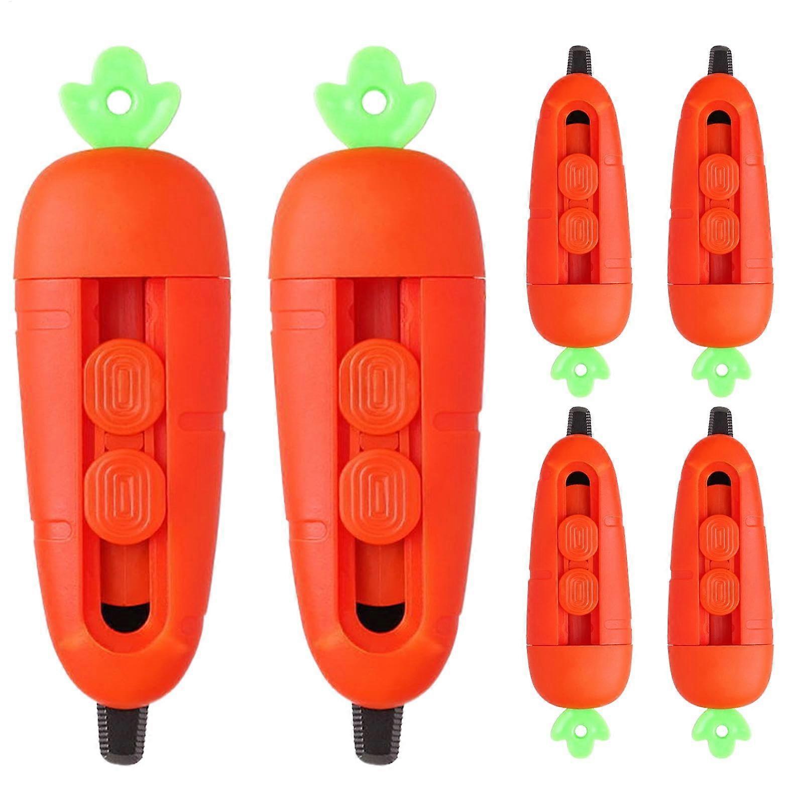 CarrotShaped Envelope Opener, Set of 6 Letter Openers, Portable Cardboard Cutter with Safety Lock, Envelope Cutter for Home and Office Use
