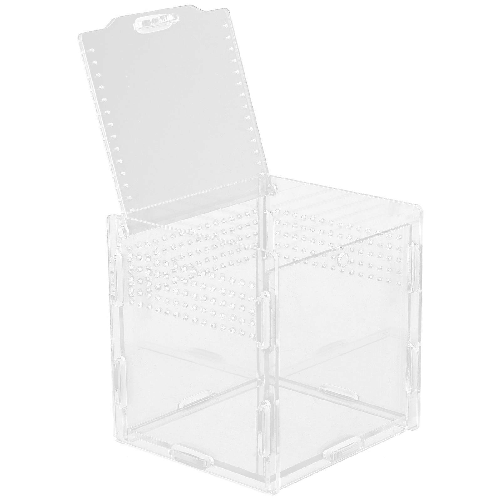 Clear Reptile Feeding Box Transparent 9.5x9x9cm Breathing Holes 1Pack