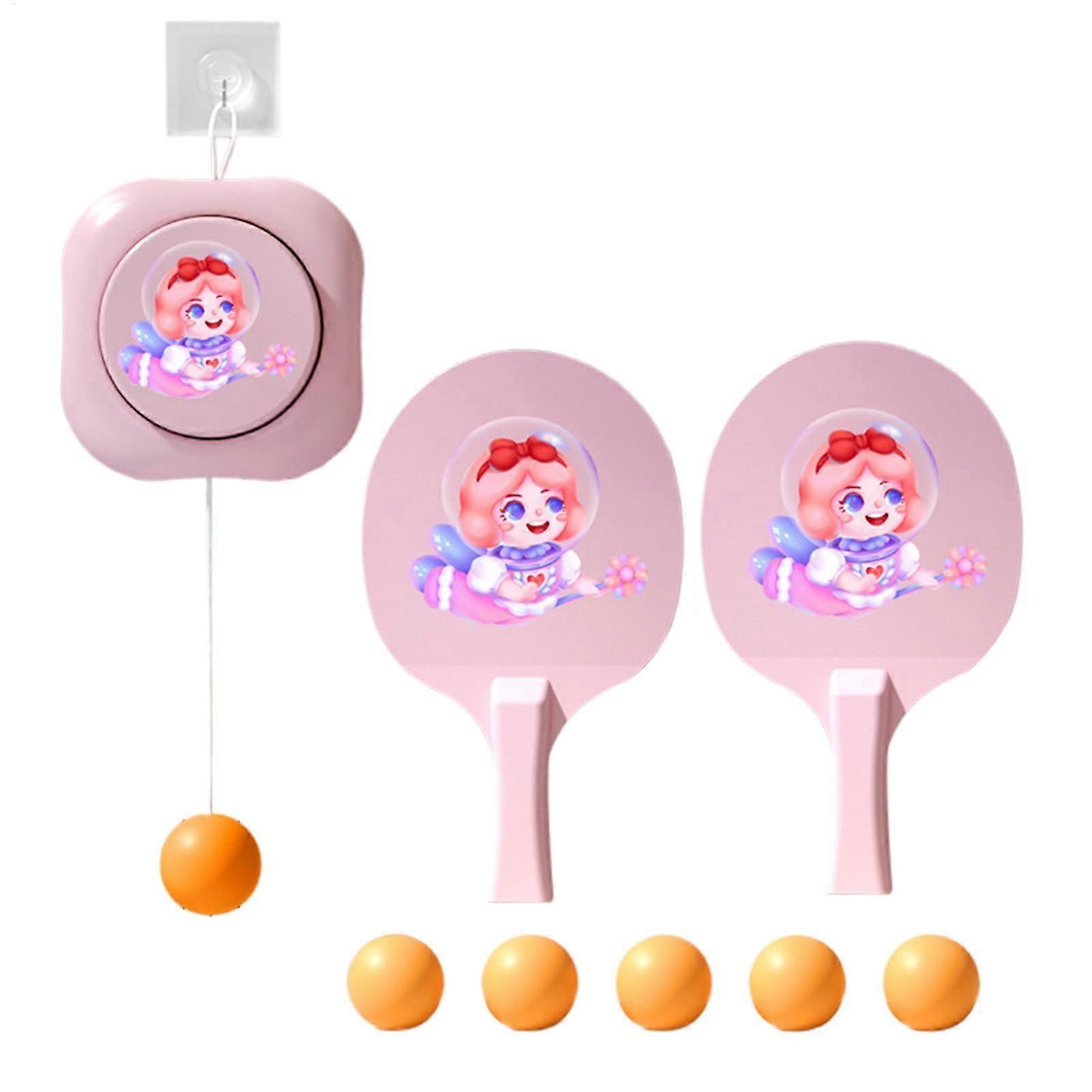 Ping Pong Trainer Set, Table Tennis Set, Adjustable Trainer for Indoor Use pink