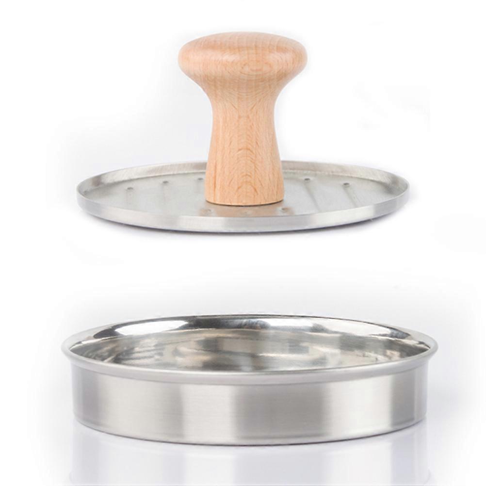 Stainless Steel Burger Press with Wooden Handle for Home Use Silver Large
