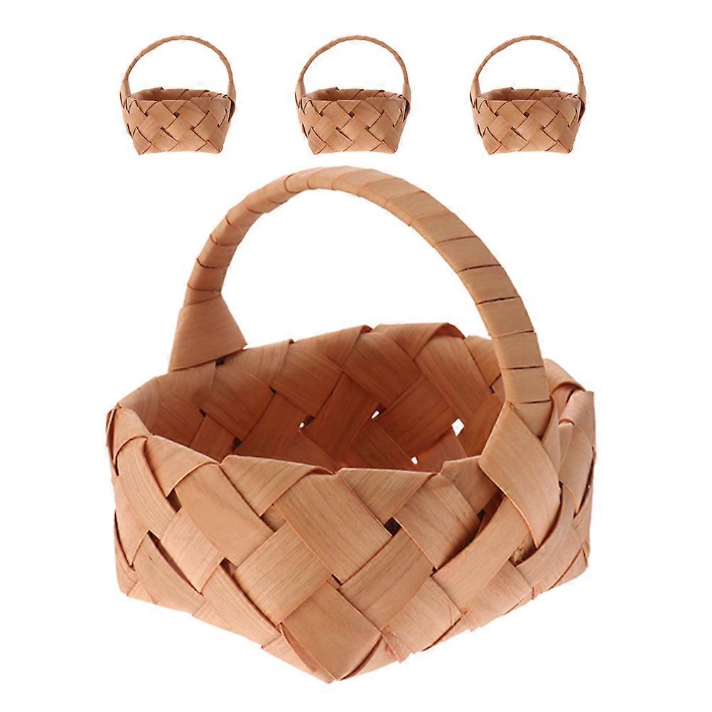 4 Piece Brown Bamboo Miniature Hanging Baskets Wedding Decor Handheld Storage Baskets
