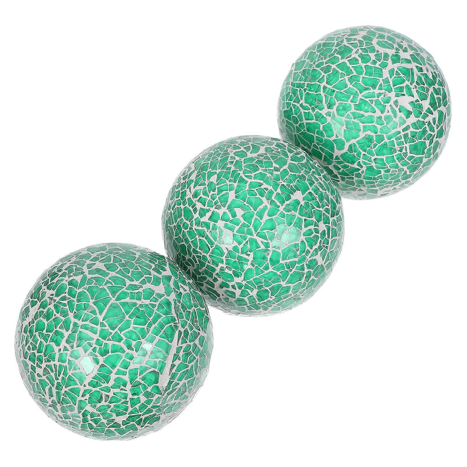 3pcs Glass Mosaic Decorative Orbs, Weather Resistant Green Xmas Adornments for Tree Home Crafts Indoor Outdoor Party Sphere Balls
