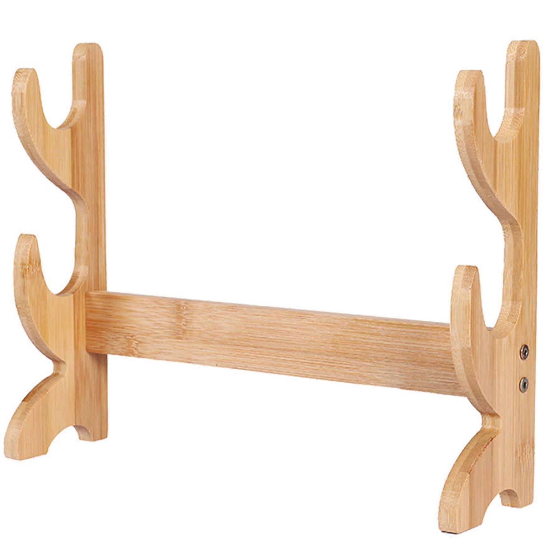 Flute Stand 12 x 3 x 9 Inch Natural Bamboo 2-Tier Display Rack for Musical Instruments, Swords, and Knives