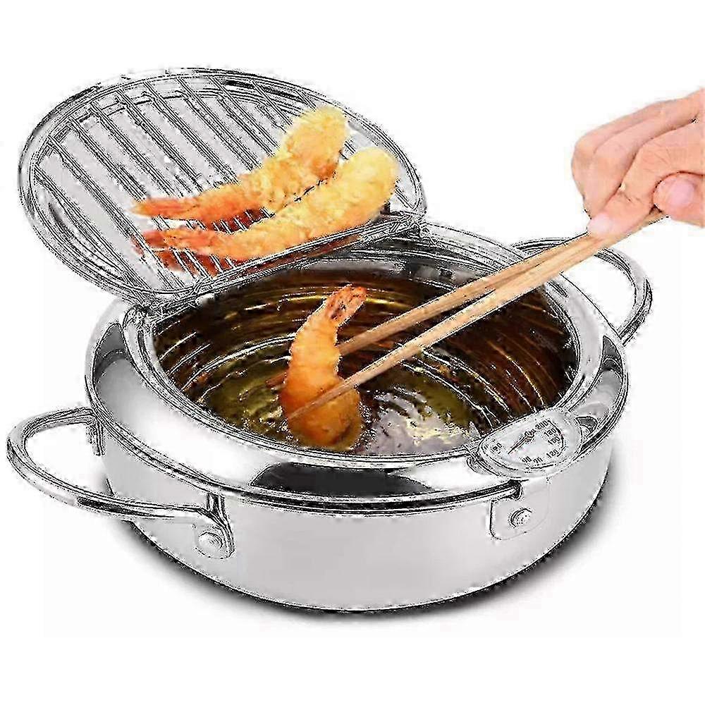 Japanese-Style Mini Tempura Fryer Pot - Oil-Saving Deep Frying Pan with Temperature Control for Home Use - Compact Cooking Solution