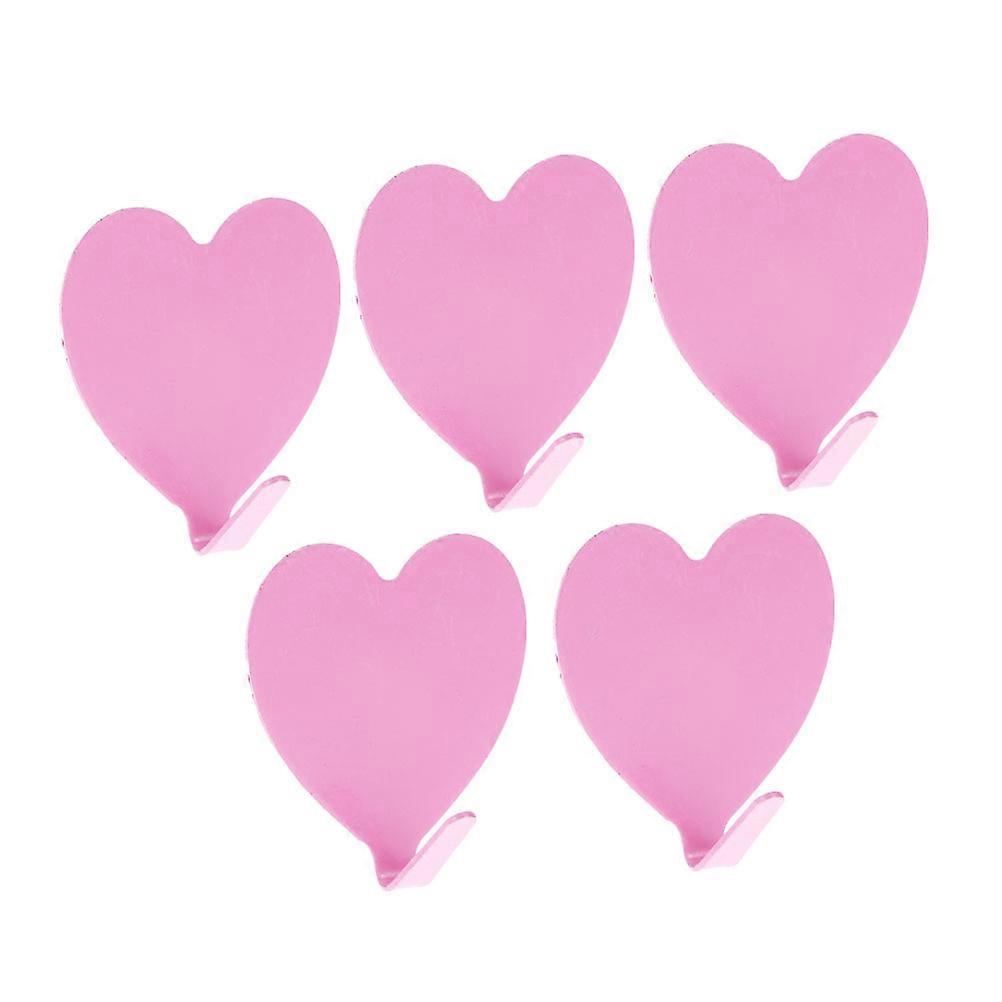 Pink Heart Shaped Sticky Hooks for Home Office Made of Stainless Steel 5 Pieces