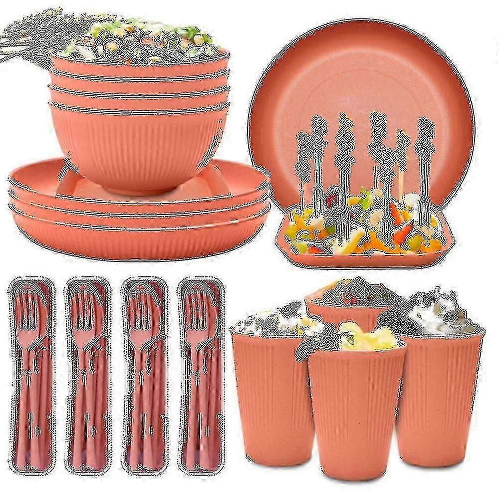 Unbreakable Camping Dinnerware Set - Plastic Plates & Bowls for Picnics