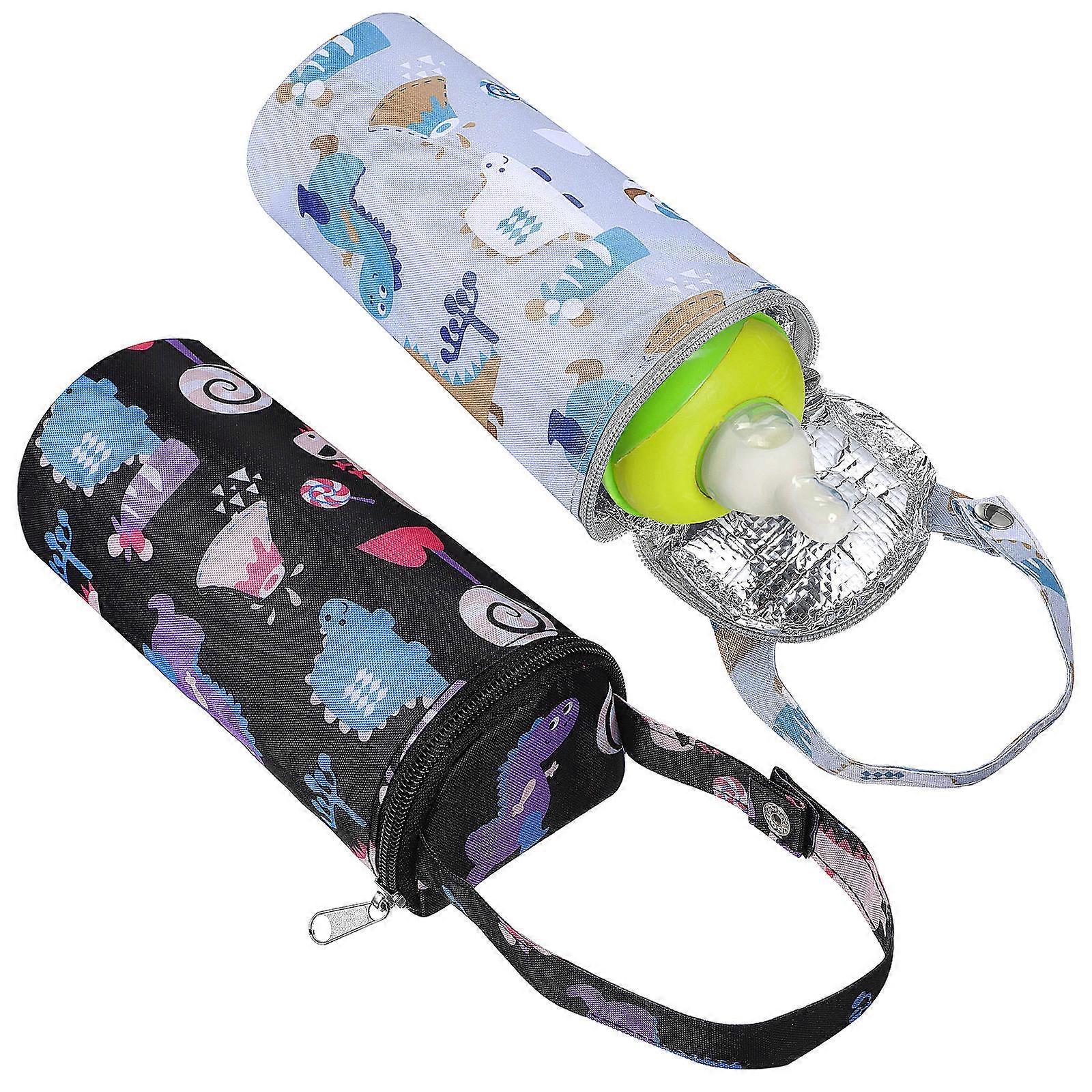 2pcs Insulated Bottle Bags with Cartoon Design Durable Thermal Pouch for Milk Bottles, Travel, Shopping, and Picnics