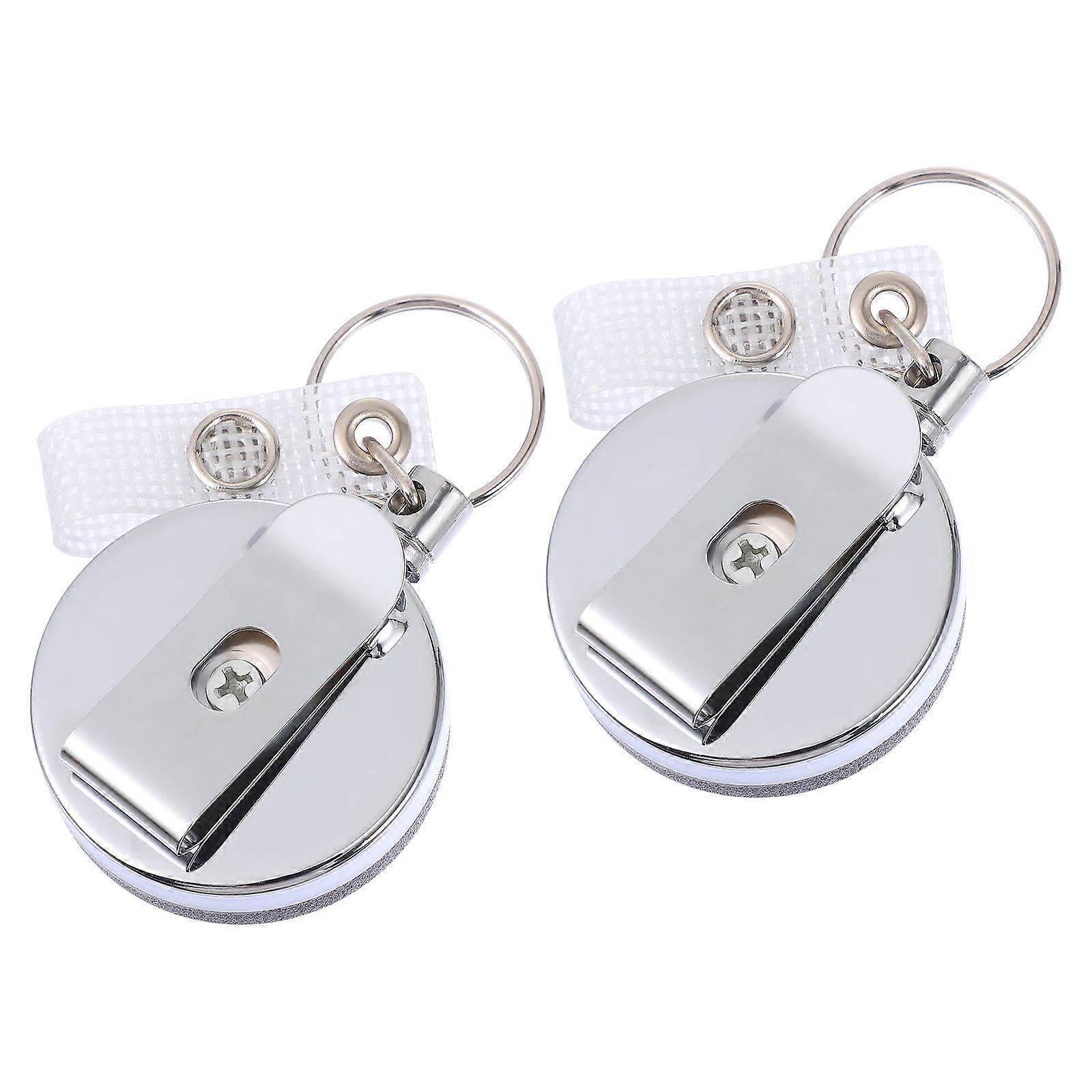 Retractable Badge Reel with Metal Key Ring, Secure ID Card Holder for Office, Hospital, Use, Convenient Scanning Design, 2pcs, Black