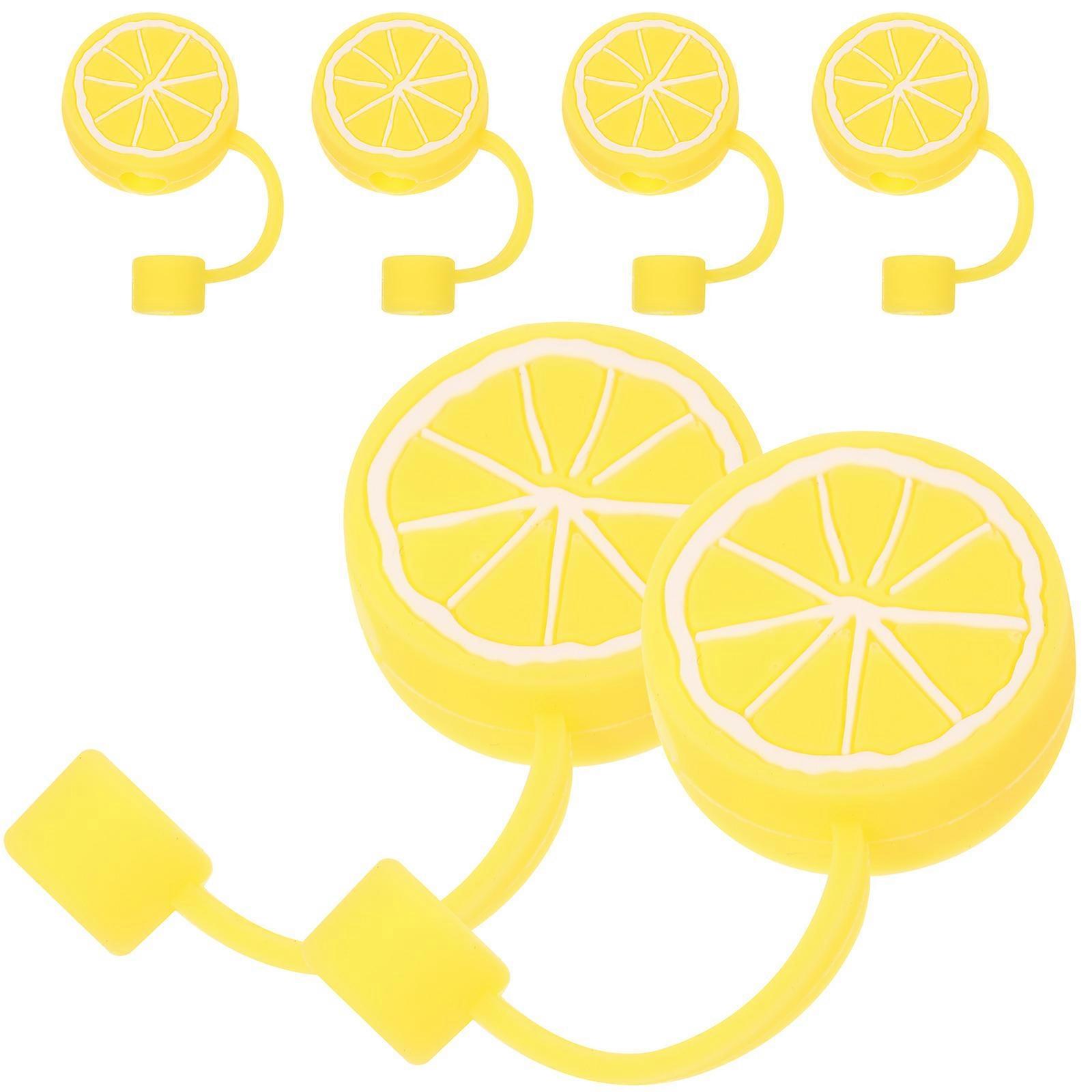 Silicone Fruit Straw Covers 6Pcs Protective Dust-proof Toppers for Outdoor Activities in Bright Yellow Color