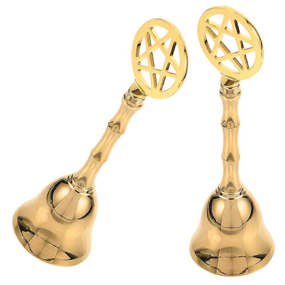 Golden Small Hand Bell Ideal For Witchcraft Ritual And Altar Use Ergonomic Handle With Versatile Functionality 2 Pcs