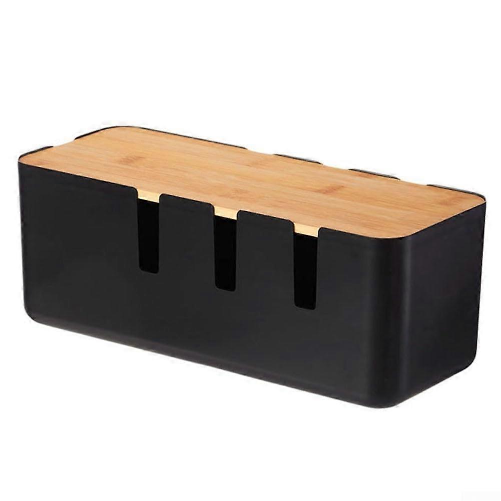 Cable storage box with efficient ventilation design and materials,  for organizing your workspace (black).