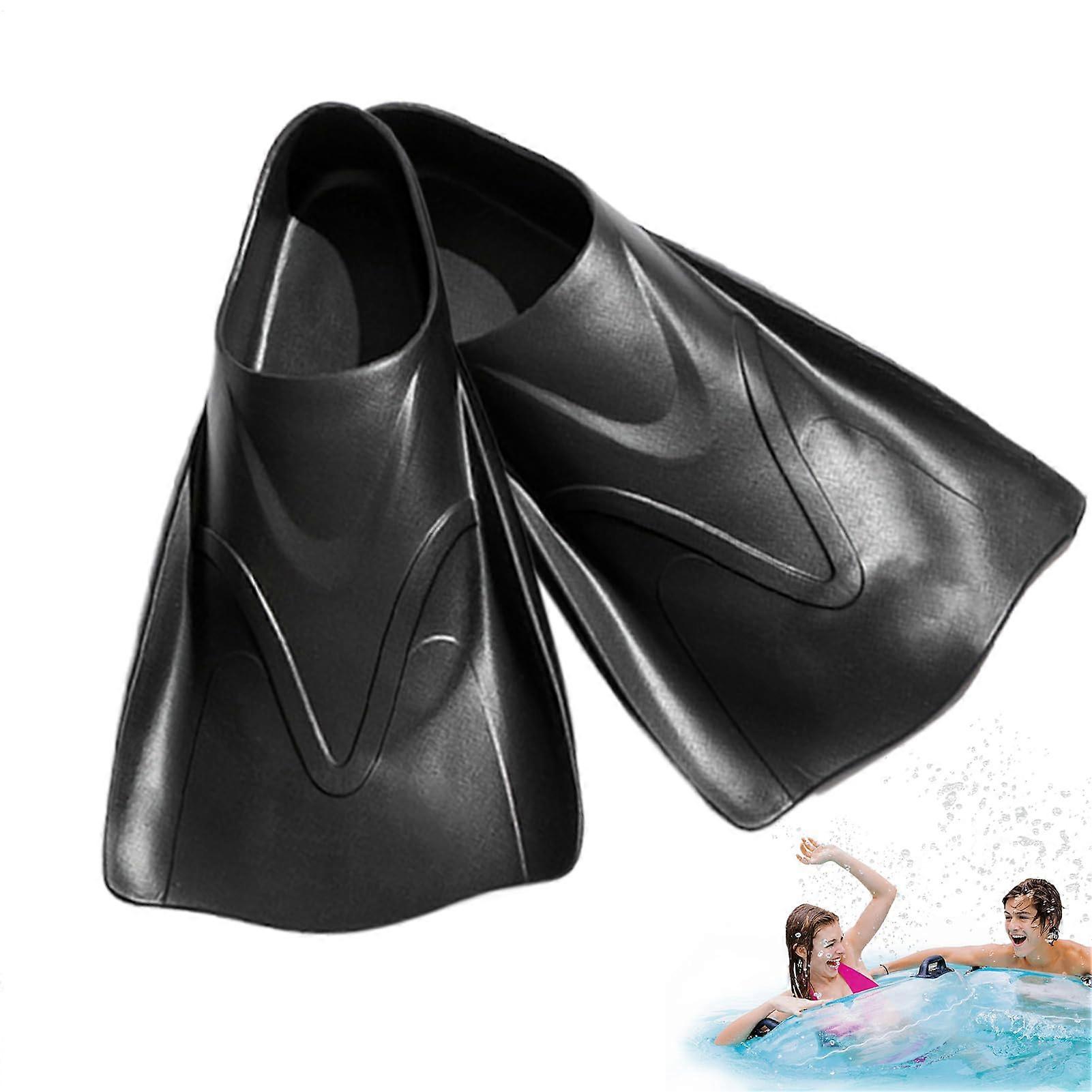 Swim fins, training equipment for adults – portable short model with natural buoyancy for swimming and competition, for men and women, black, size L.