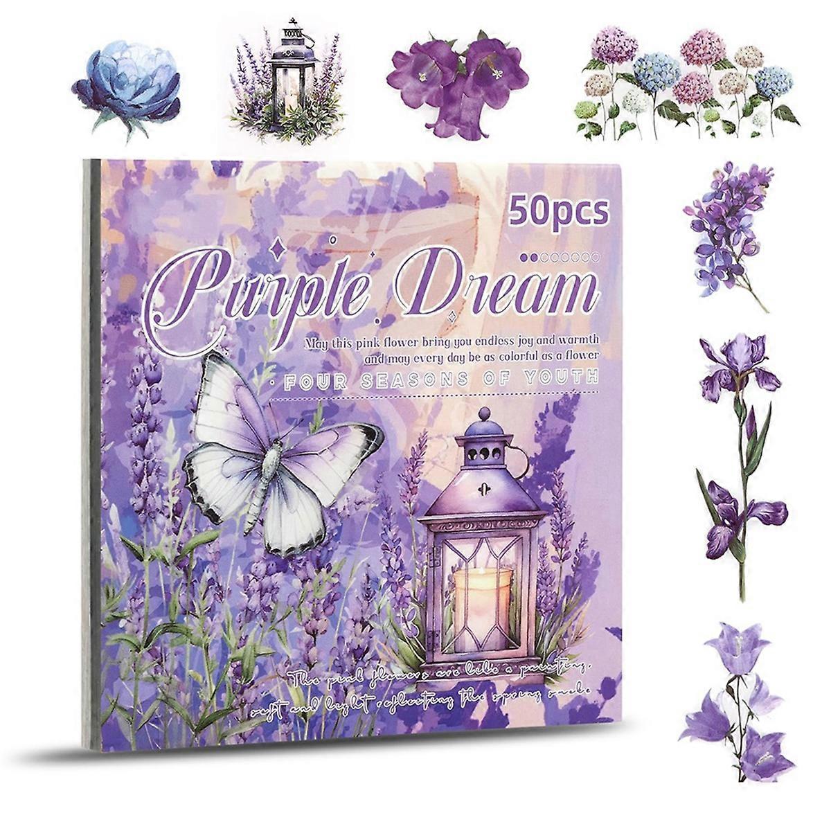 Flower Sticker, Scrapbooking Supplies for Adult Junk Journal 50 Sheets, Transparent Stickers and Material Paper