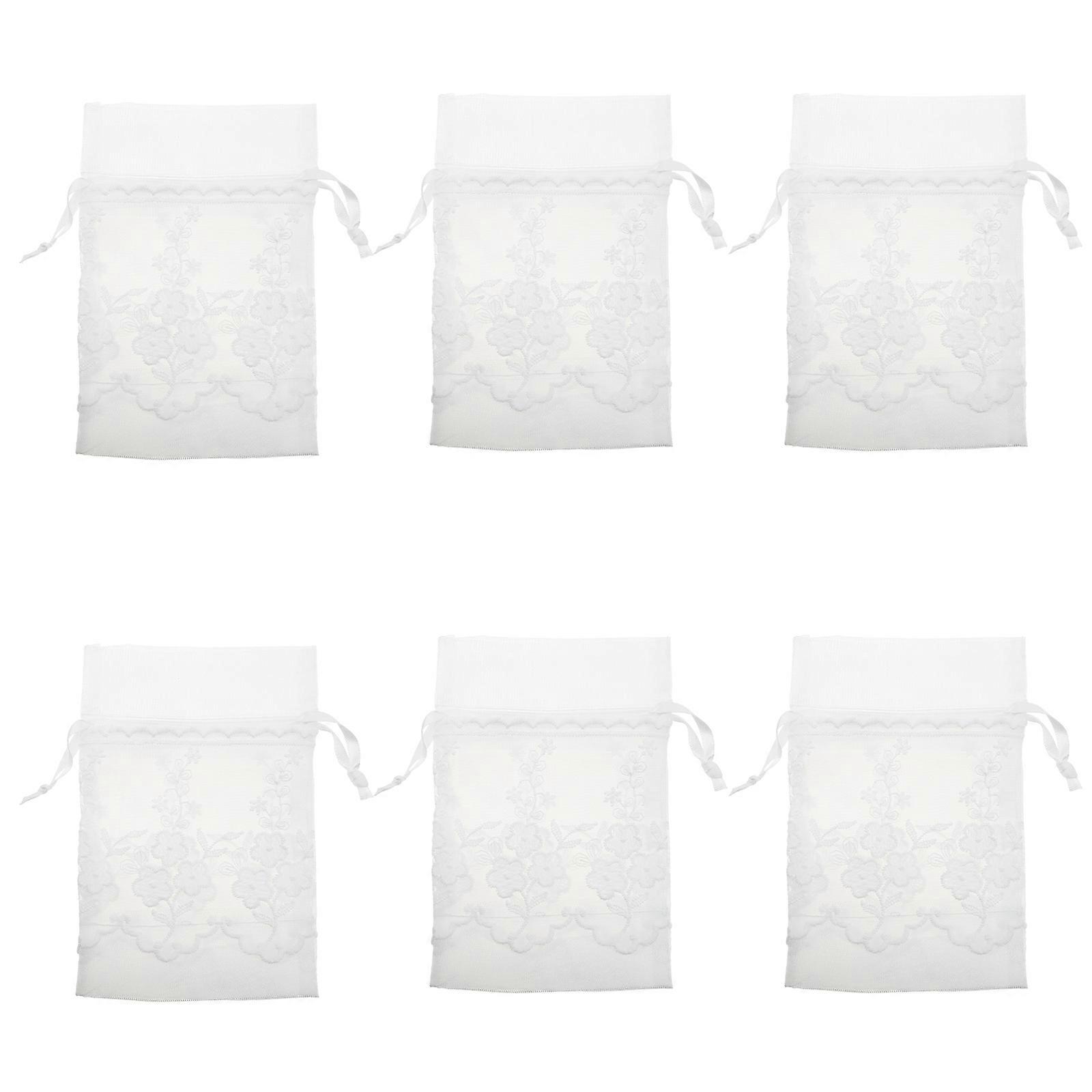 Lace Pouch Transparent Drawstring Bag for Weddings White Fabric with Drawstring Storage 6Set