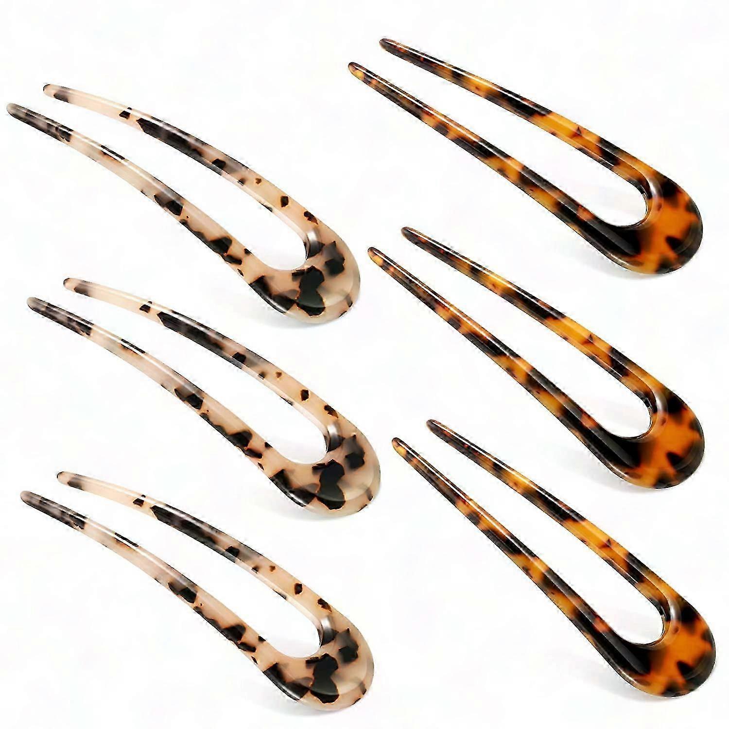 U-Shaped Hairpin Tortoise Shell Fork Sticks 2-Prong Chignon 6 Pcs