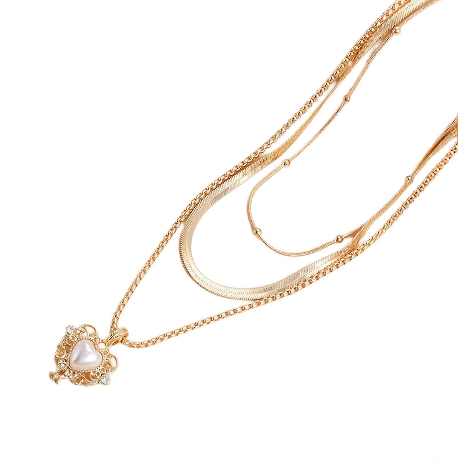 Adjustable Retro Gold Necklace Featuring Layer Chains and Heart Shaped Detail Multicolor