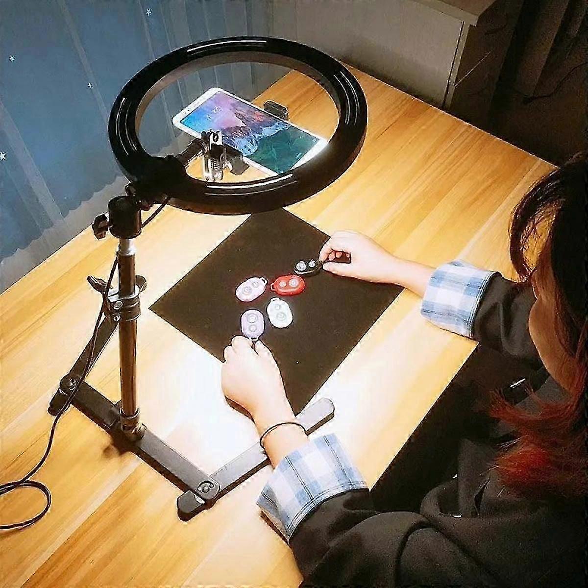 SQCLV Overhead Frame + 26cm Ring Light + Robotic Arm + Mobile Phone Desktop Bracket Lazy Overhead Shooting Bracket Fill Light