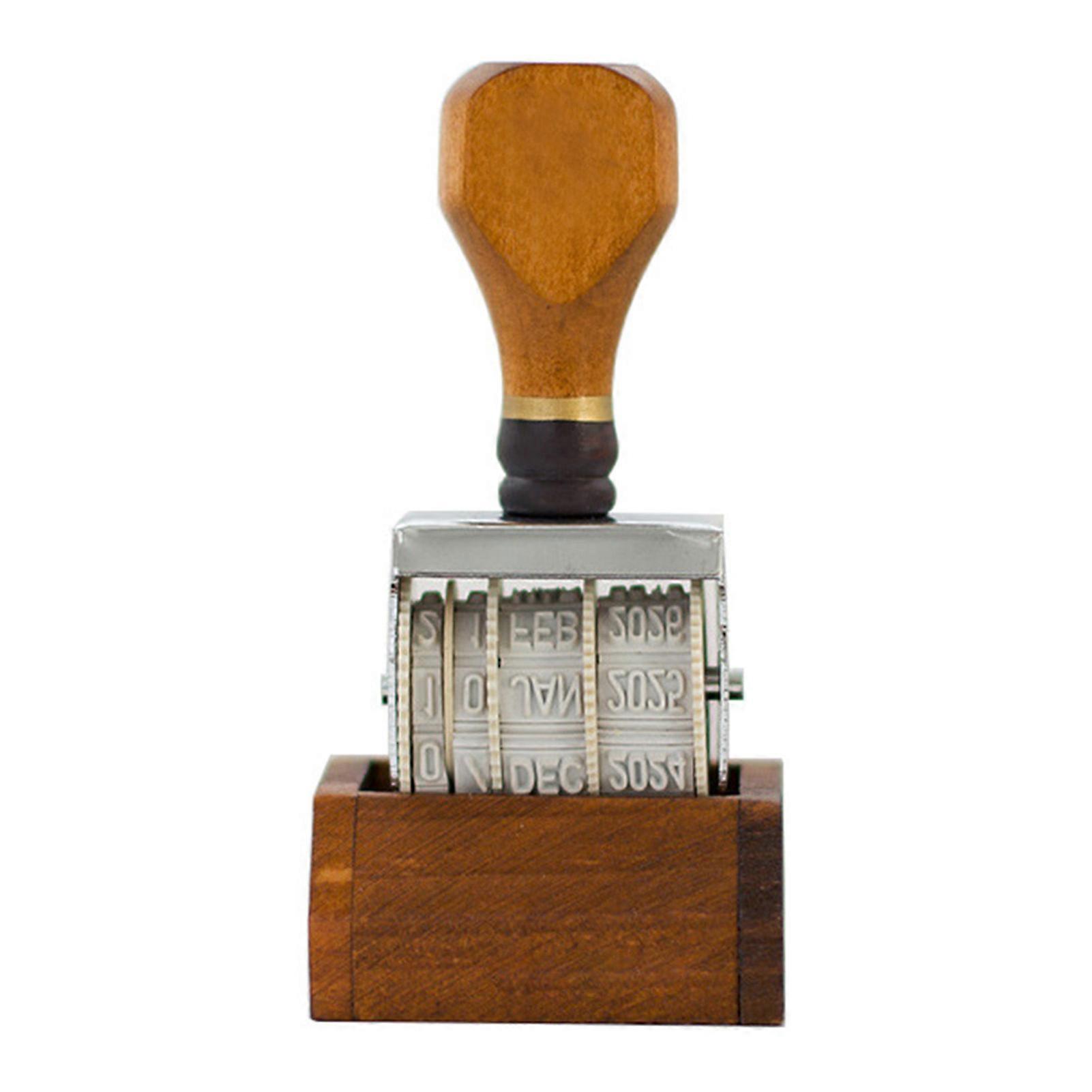 Roller Date Stamper Vintage Style Wood Handle Stamper for Postcard Envelope Scrapbooking