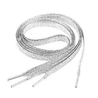 1 par de cadarços de glitter plano de 1,1 m coloridos cadarços de cordão de sapato plano para sapatos e tênis prata
