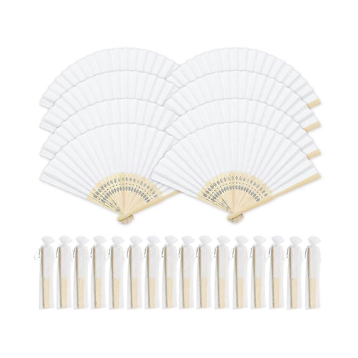 Paper folding fans, 16 white ones, made of bamboo, lightweight and portable
