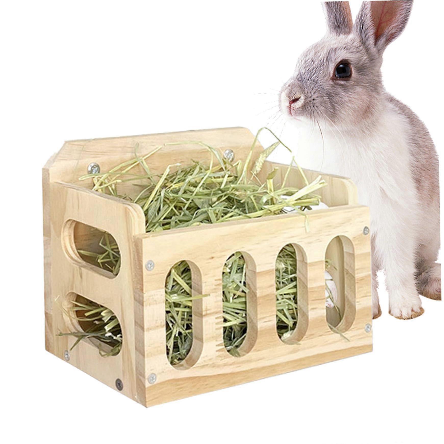 Rabbit Hay Feeder Wooden Rack Large Capacity Horizontal Feeding Shelf for Guinea Pigs Bunnies Hamsters Chinchillas