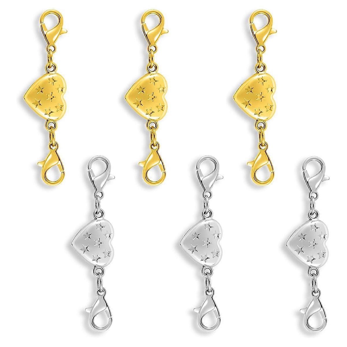 6PCS Metal Magnetic Clasp Converter, Heart Design Lobster Clasps for Necklaces and Bracelets, Gold and Silver