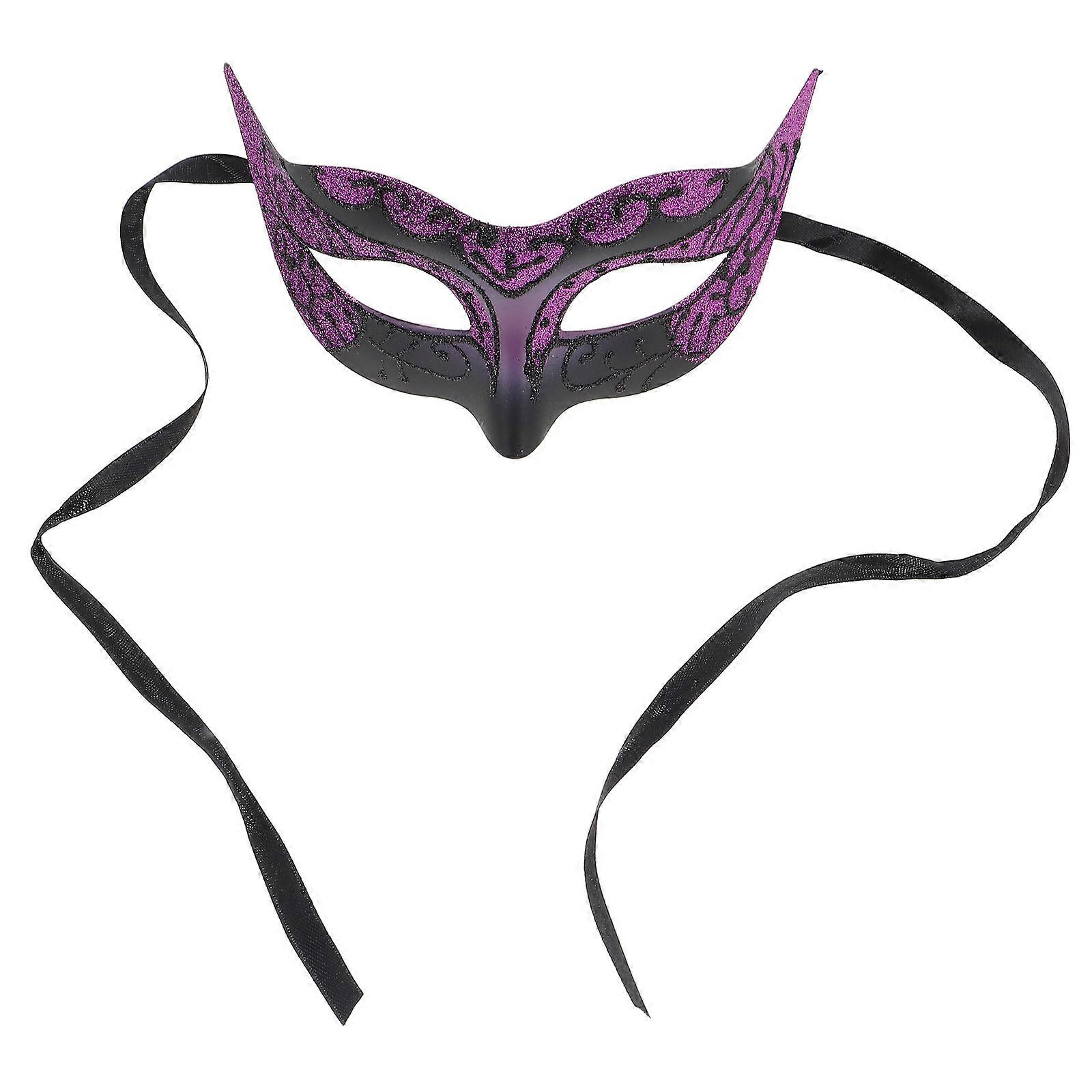 Purple Masquerade Mask with Rhinestones and for Party Durable Plastic Half Face Design