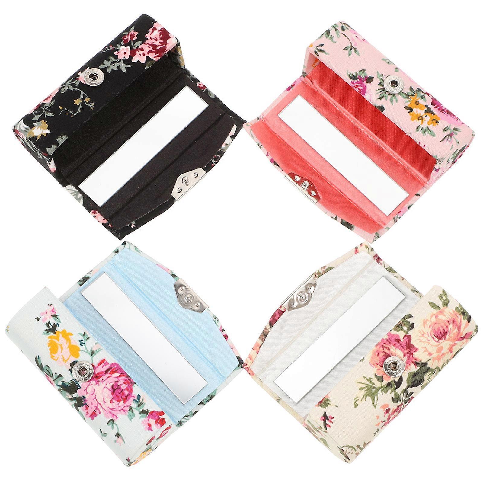 4 Pcs Lipstick Case Holder with Mirror Cloth Organizer Bag for Purse Cosmetic Storage for White Pink and Blue