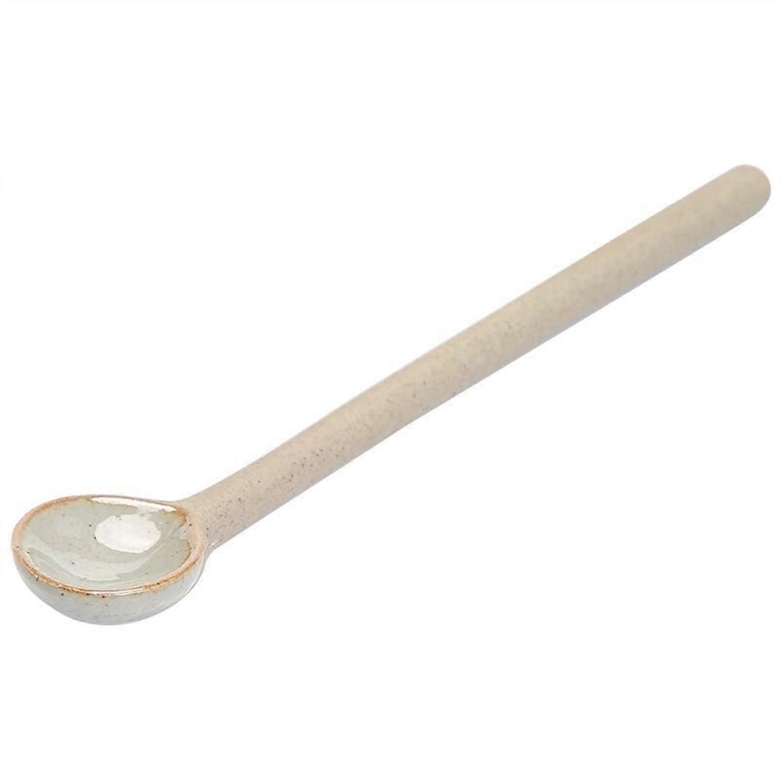 Ceramic Stirring Spoon Vintage Handmade Porcelain Soup Spoon Coffee Spoon Matte Handle 2Piece Set Size L