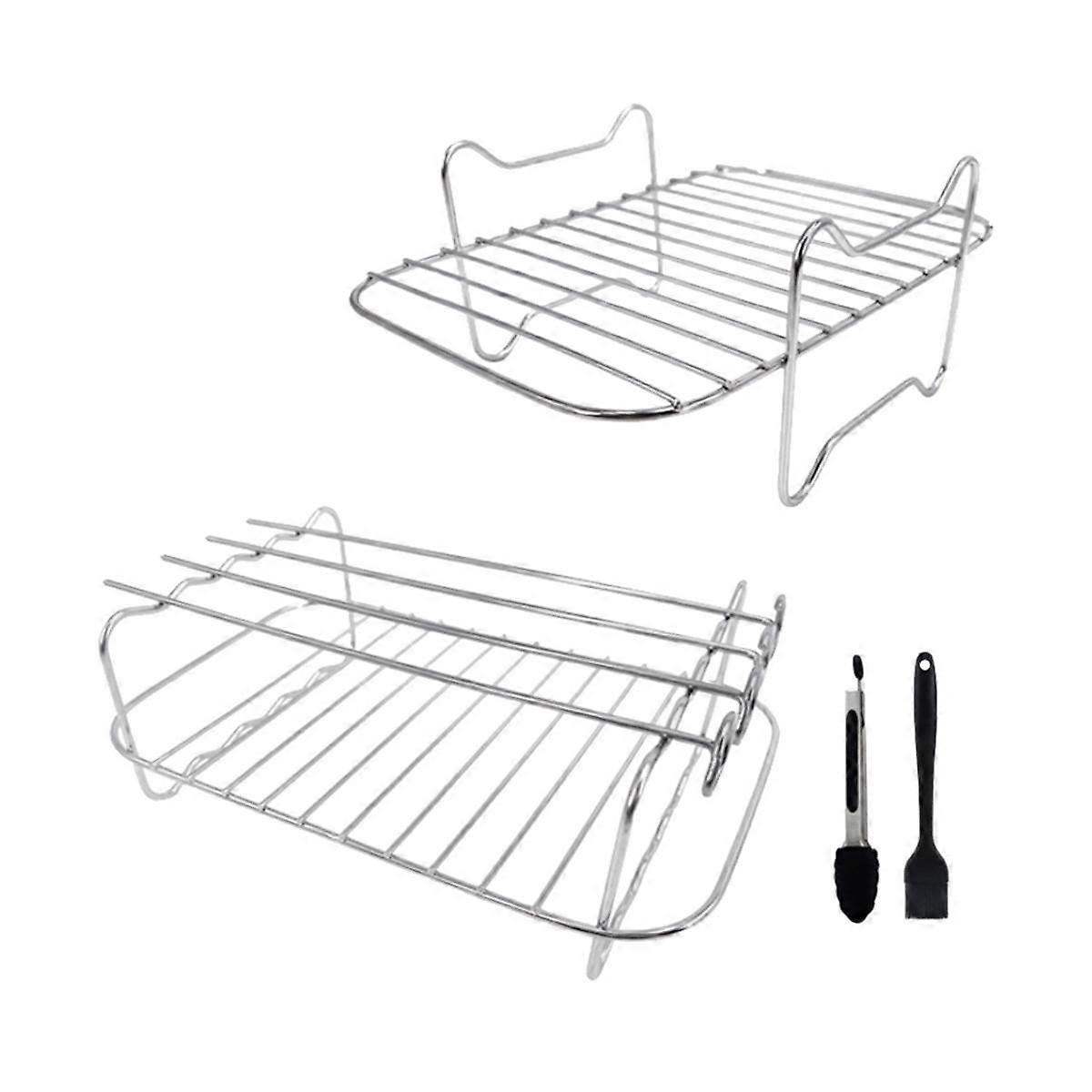 Rack for Ninja Dual , 2-Piece Rack with 4 Skewers, Brush and Clips, for Double Basket Air Fryers