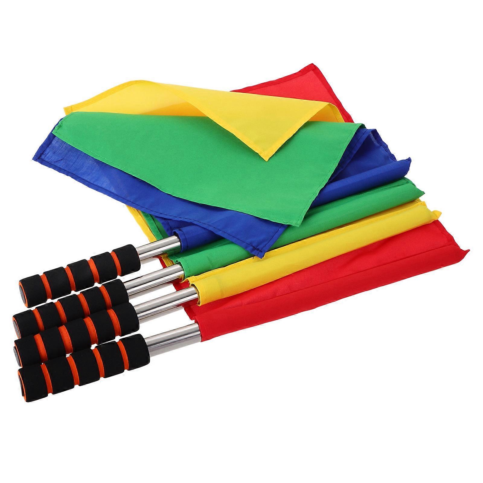 Soccer Referee Flags with Stainless Steel Pole and Foam Handle for Outdoor Use Assorted Color Lightweight and Durable 4 Pieces
