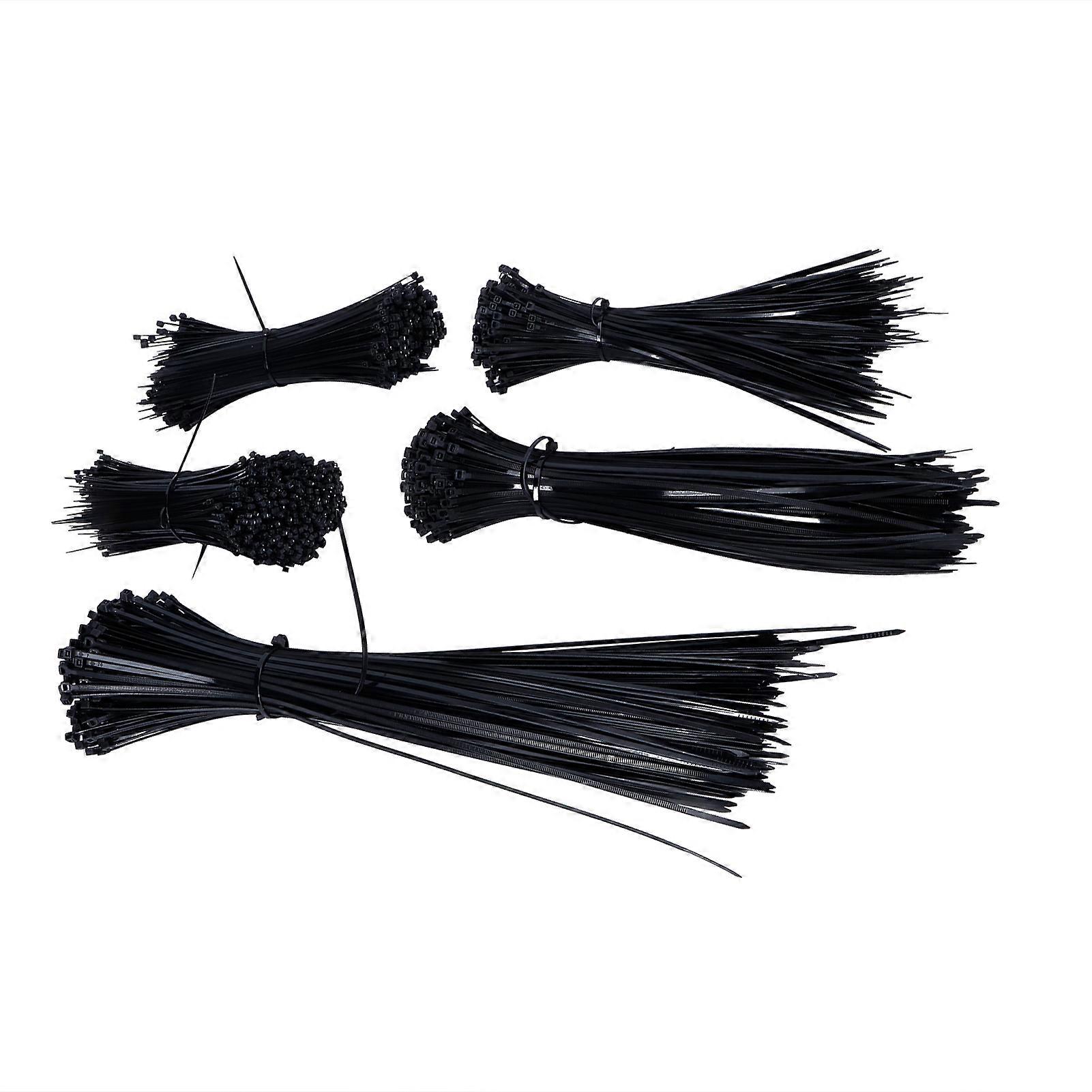 5 Packs Nylon Cable Ties Set 2250pcs Various Sizes Black