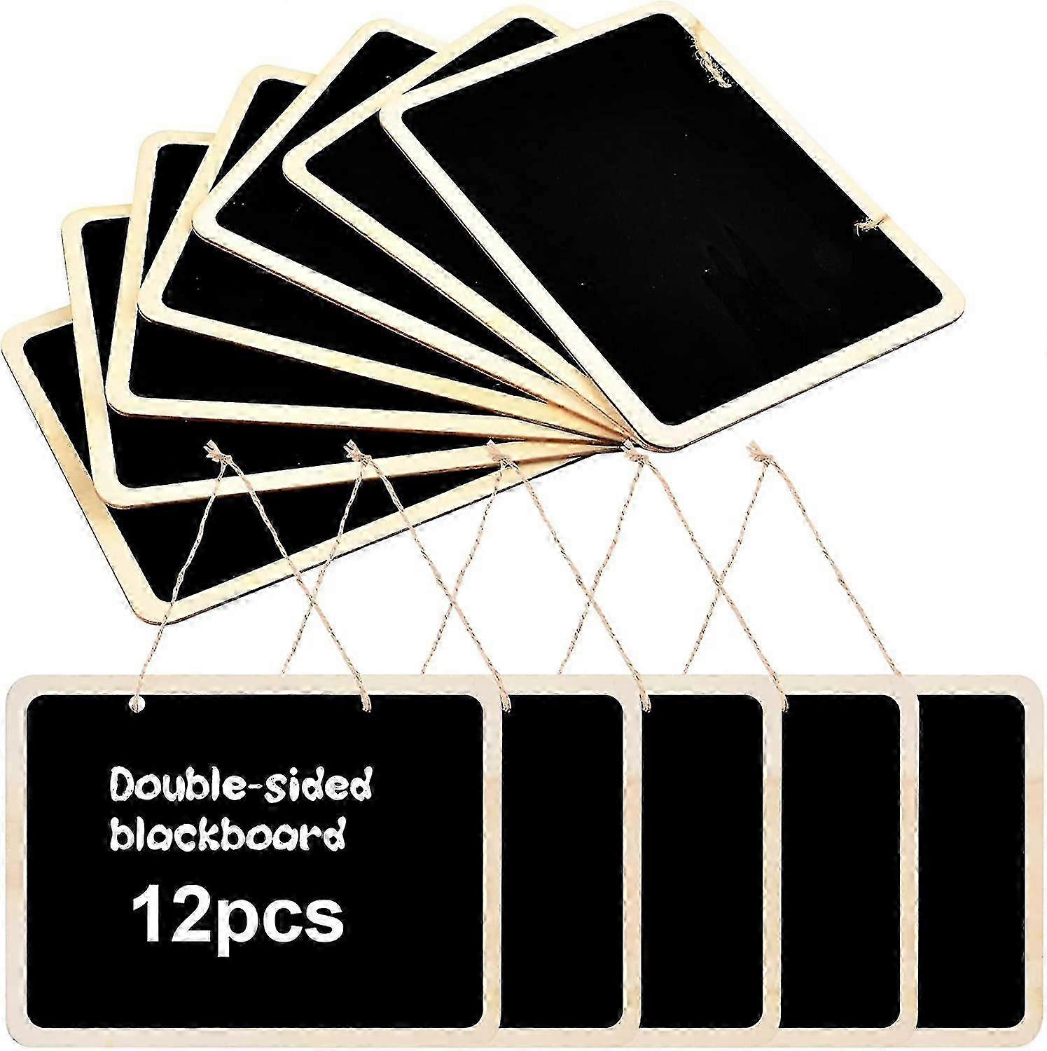12 Pieces Hanging Chalkboards 16x12cm Mini Rectangular Erasable Double Sided Slate for School Restaurant Cafe Wedding