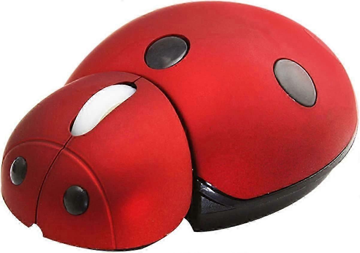 Ladybug Shaped Wireless Mouse Cute Mini Portable Travel Animal Mice 3000DPI Optical Small Wireless(Red)