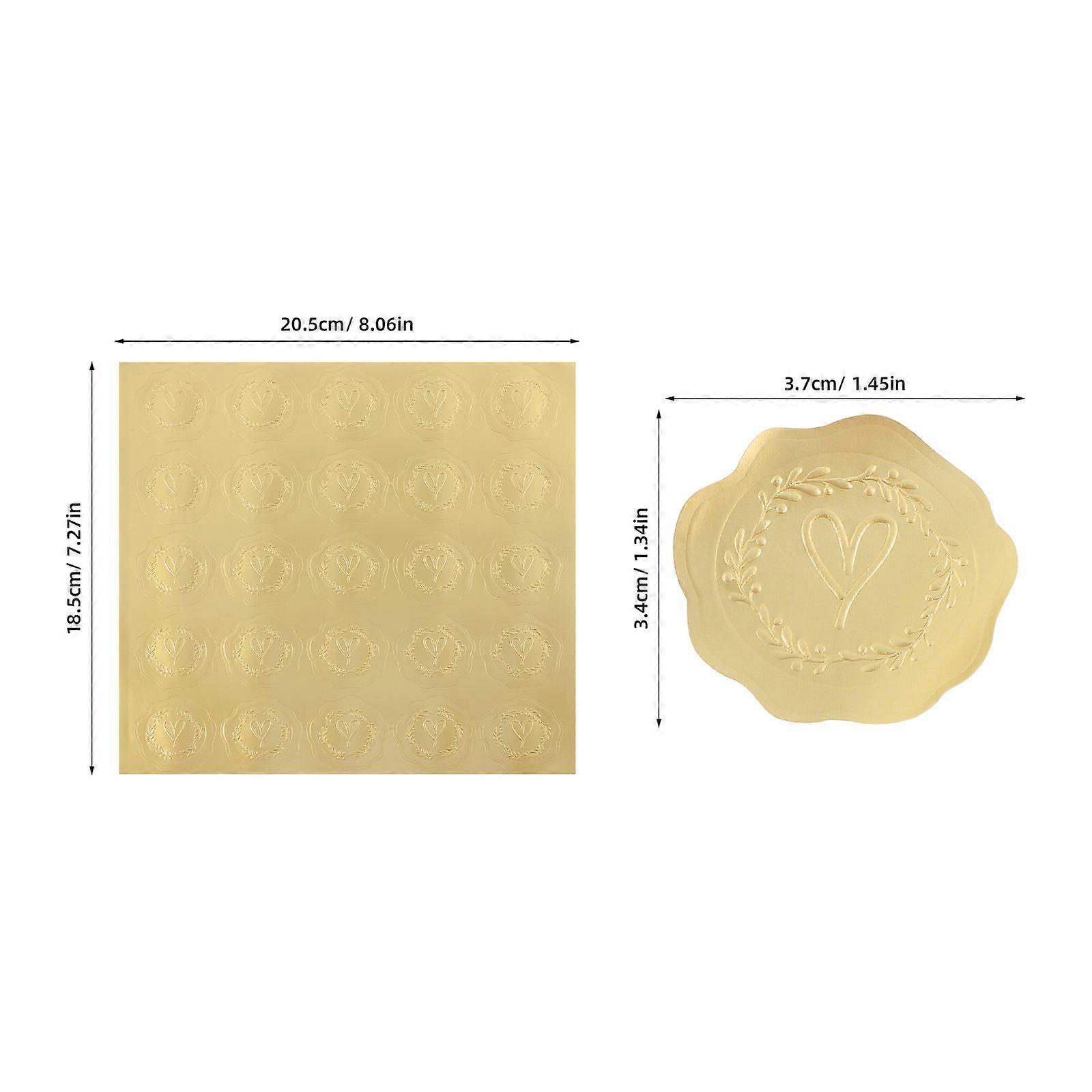 Embossed Heart Envelope Sealing Stickers Golden for Wedding Cards 10 Sheets