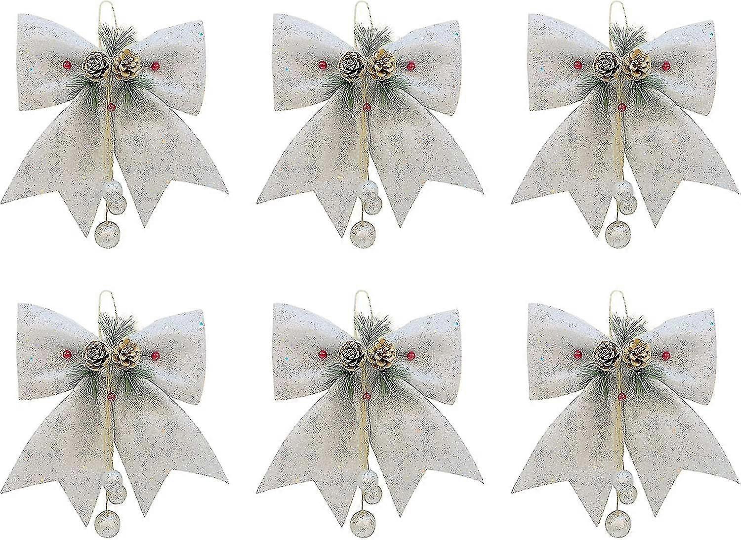 Set Of 6 Christmas Decorations In The Shape Of A Pine Cone With Glitter For Indoor Or Outdoor Silver. Ha