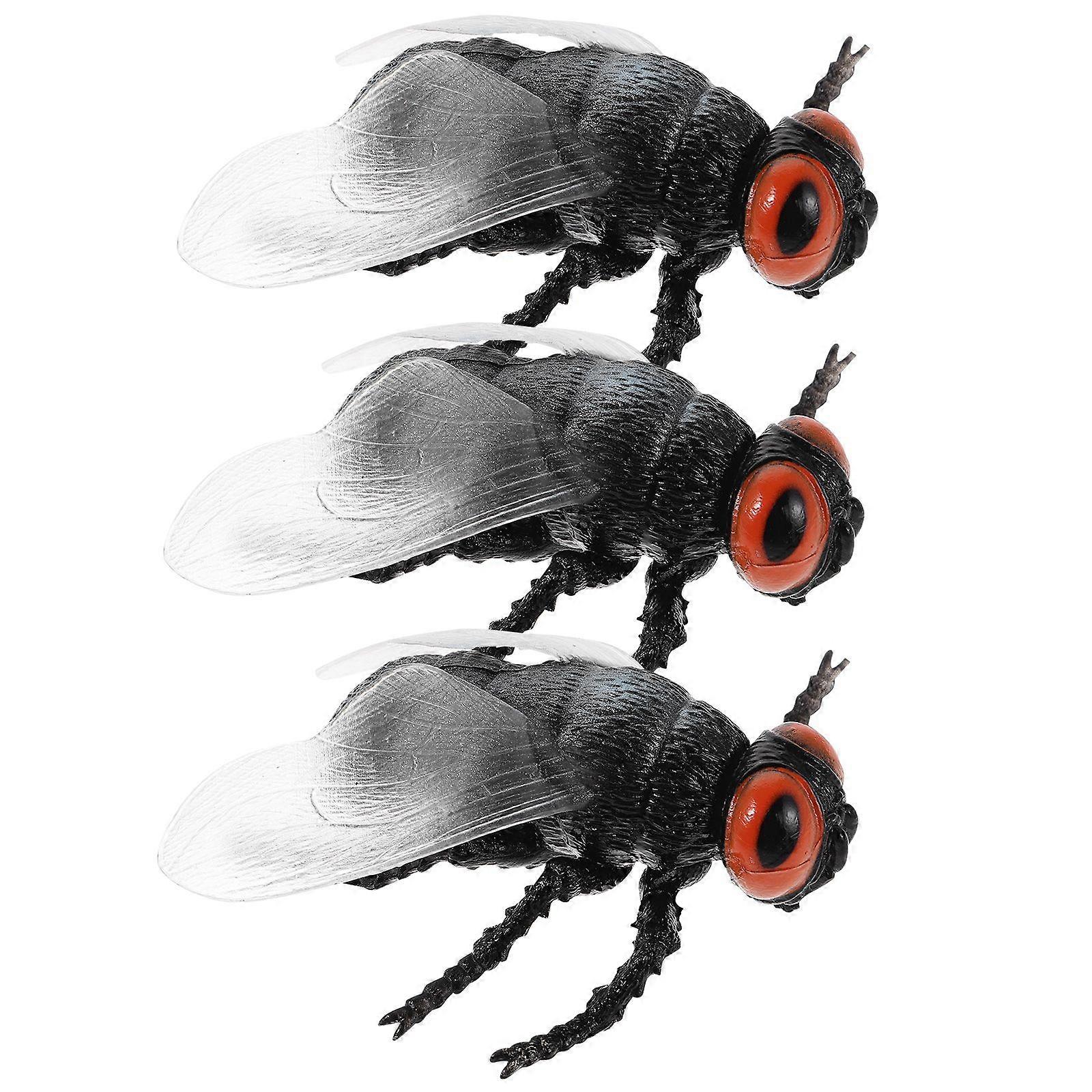 3Pcs Fake Fly Figures Realistic Fly Insect Toys Simulation Bug Models Educational Props for Early Learning Nature Exploration Classroom Teaching