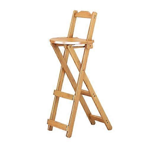 Portable Folding High Stool, Lightweight Bar Chair for Indoor & Outdoor Use, Compact Design in Brown, Medium Size, Natural Wood