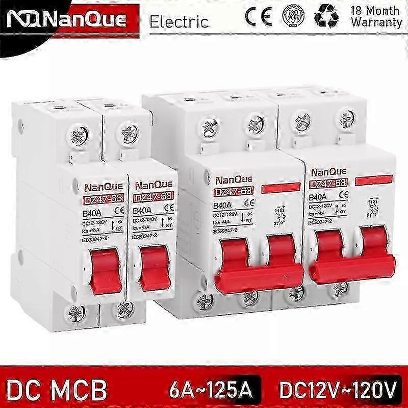 DC MCB 12V 24V 48V 60V 110V Effektbryter Batteribeskyttelsesbryter Positiv negativ kortslutning 2P 10A 20A 50A 100A 125A
