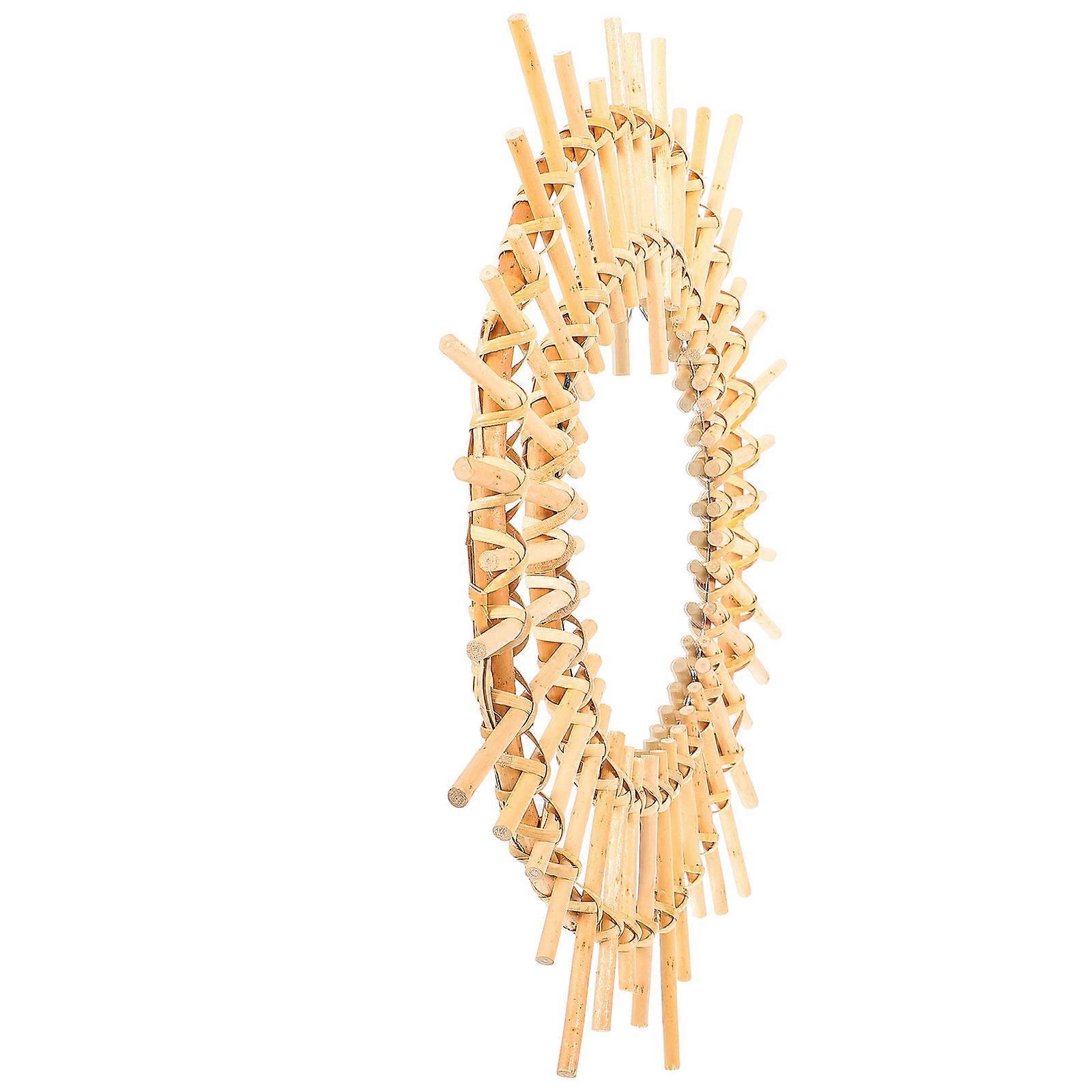 Rattan Circle Mirror Wall Mounted Hanging Decorative Mirror 2Pcs