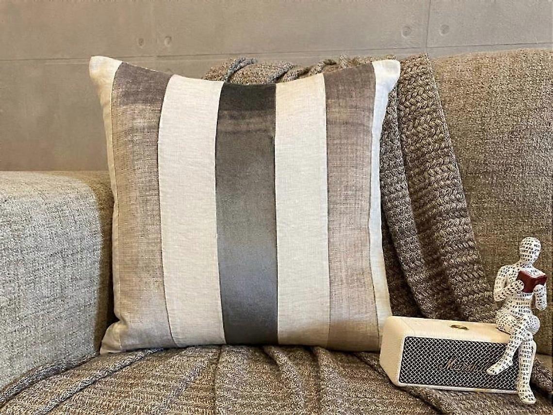 HomeCentric Decorative Pillow Cover, Grey, 2 Pack, 18"x18", Velvet Patchwork, Striped Pattern, Modern Style
